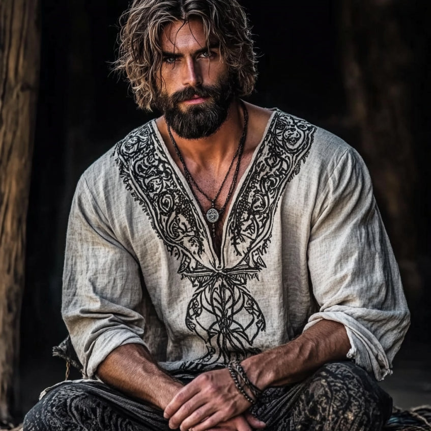 Men's Viking Vintage Celtic Long Sleeve Casual Shirt artswardrobe