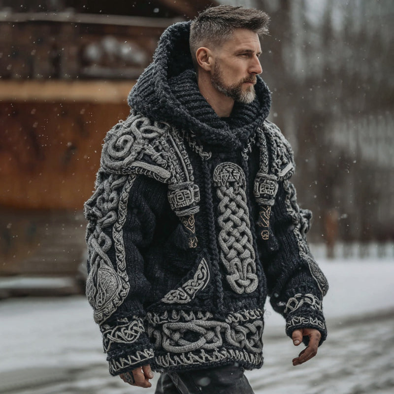 Men's Viking Celtic Art Cozy Knit Hooded Sweater artswardrobe