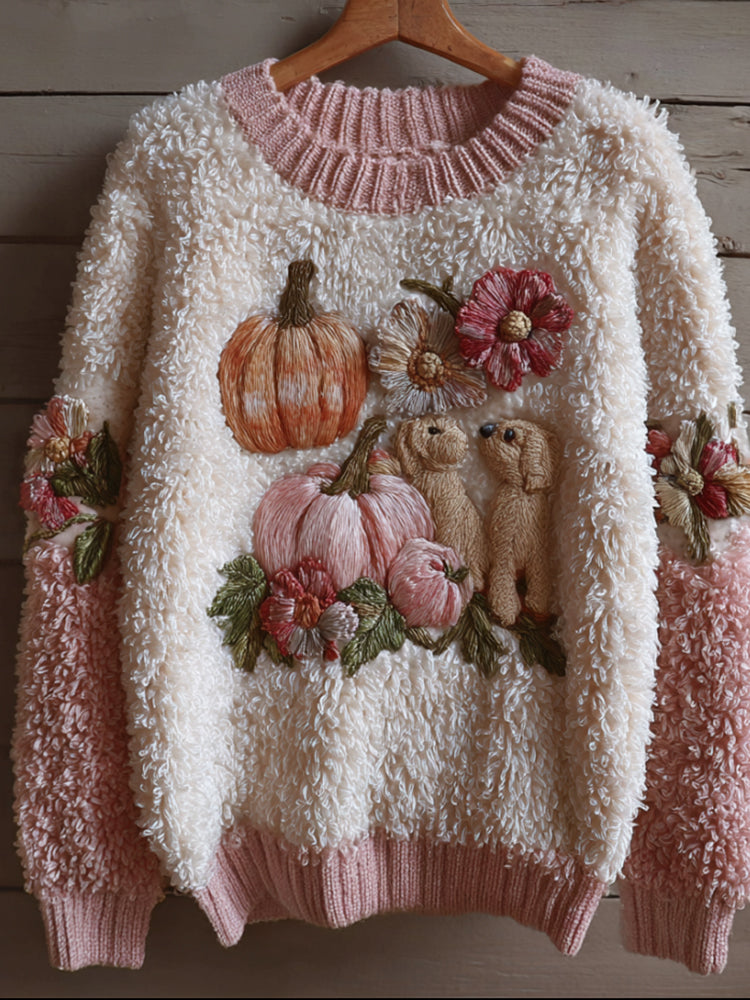 Comstylish Thanksgiving Dog Pumpkin Splicing Warm Sweater