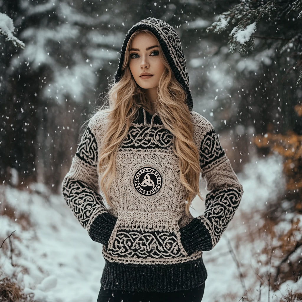 Women's Viking Totem Celtic Knot Vintage Pocket Hooded Sweater artswardrobe