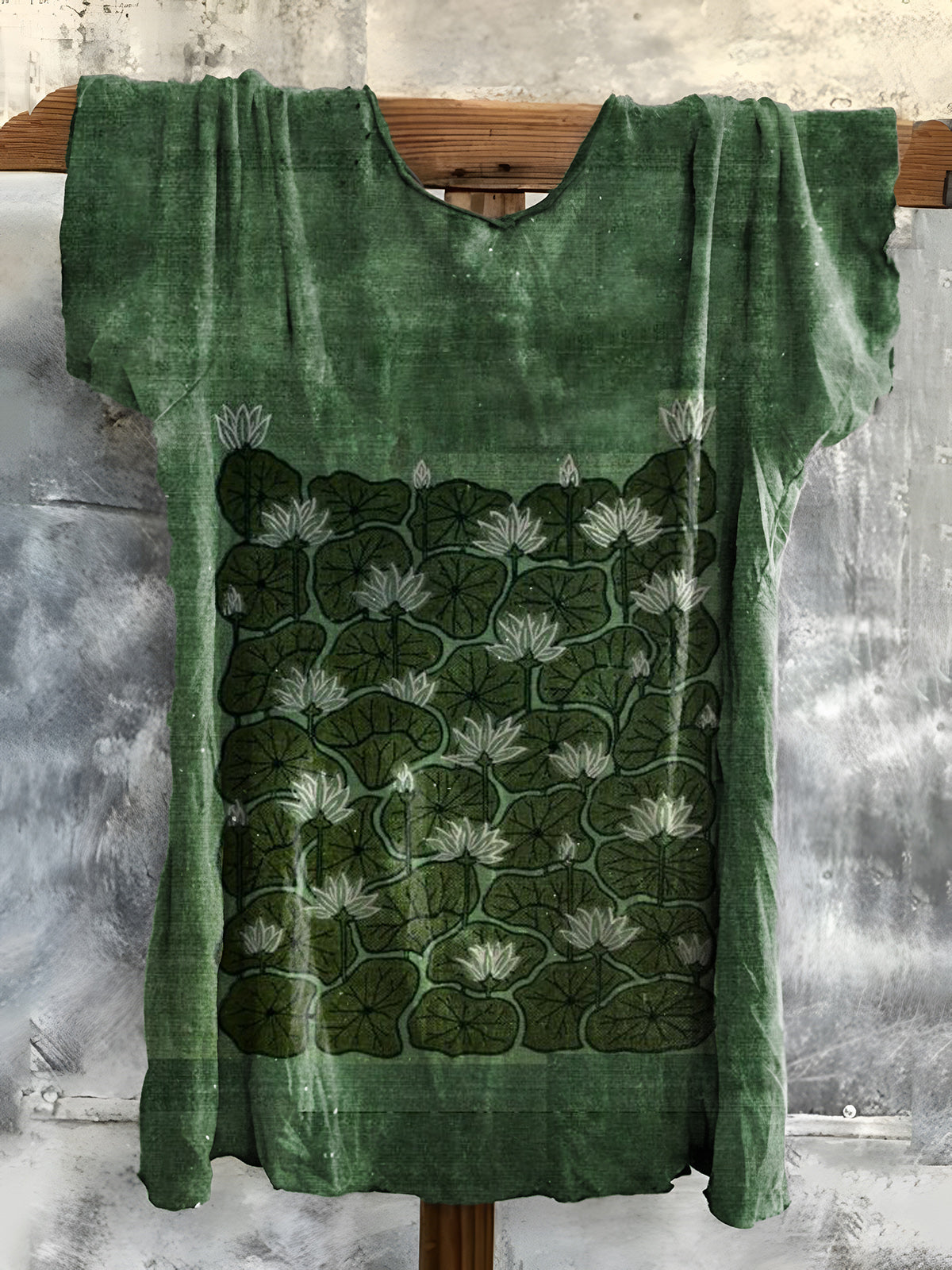 Lotus Pattern Art Print Cotton Crew Neck T-shirt