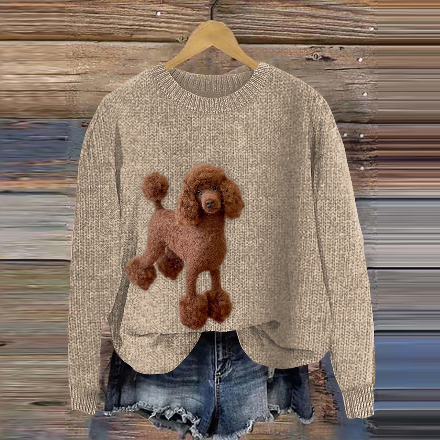 Comstylish Chocolate Poodle Felt Dog Art Cozy Sweater