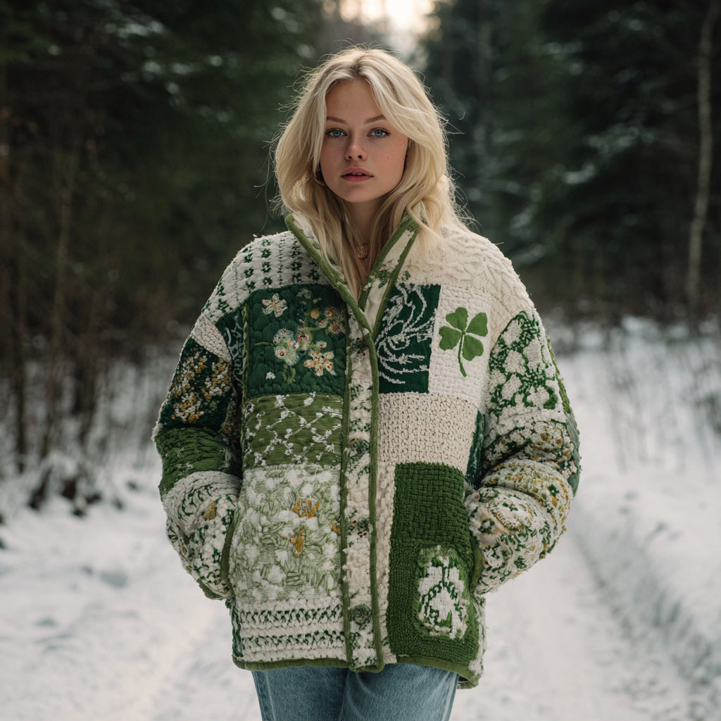 Comstylish Women's Floral Clover Button-down Warm Sweater