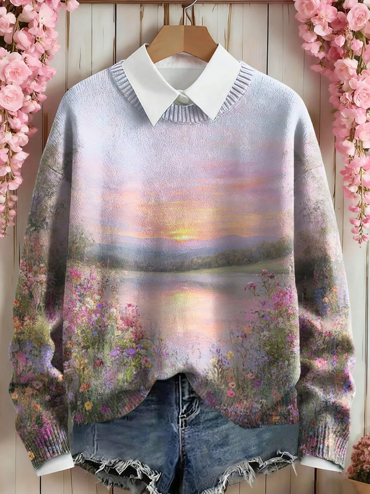 Comstylish Women's Pink Floral Art Print Sweater