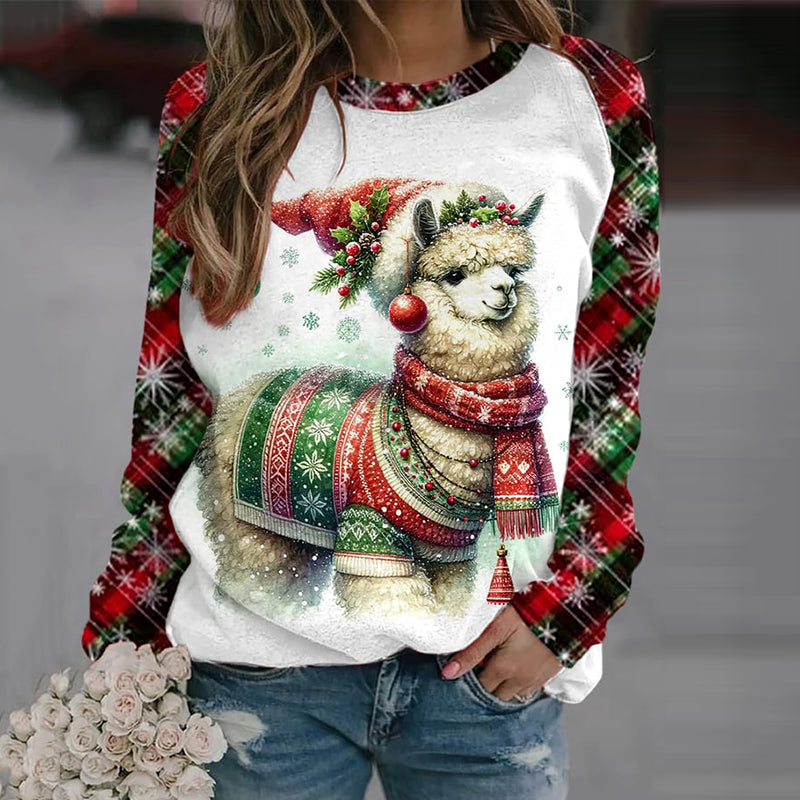 Comstylish Women's Christmas Alpaca Print Sweatshirt