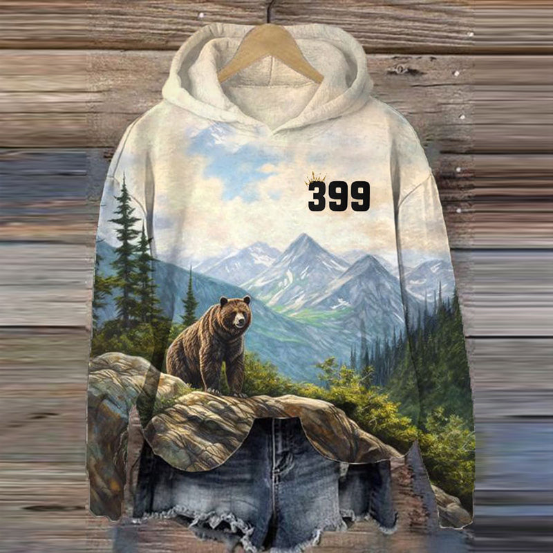 Comstylish Women's Vintage Grizzly Bear 399 Print Long Sleeve Casual Hoodie