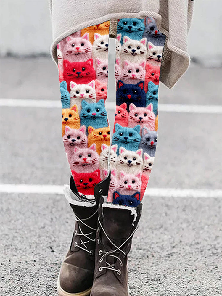 Colorful Cute Cats Embroidered Cozy Leggings elevenforest