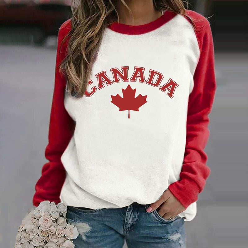 Comstylish Women's Canada Maple Leaf Print Crew Neck Casual Sweatshirt