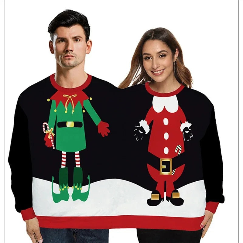 Lara® | Christmas sweater for couples with elf and Santa Claus motif