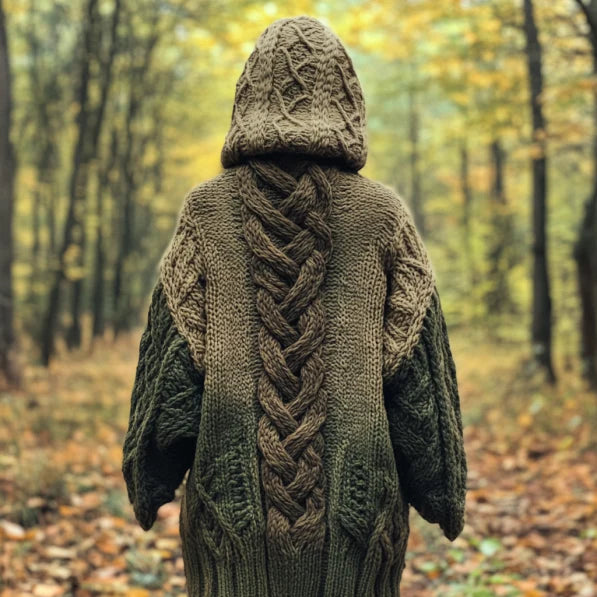 Vintage Irish Celtic Knot Jacquard Knit Hooded Cardigan artswardrobe