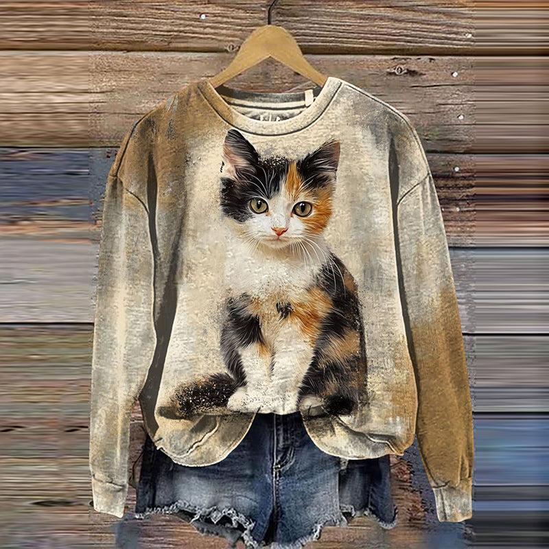 Comstylish Women's Cute Cat Art Printed Casual Sweatshirt