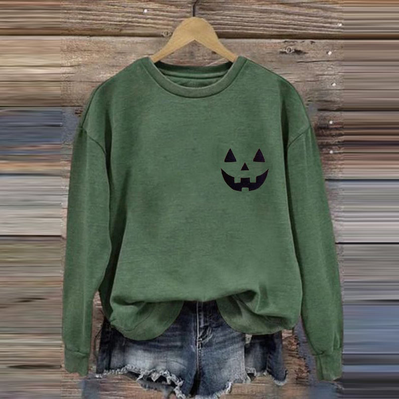 Comstylish Women's Jack-O-Lantern Halloween Print Round Neck Sweatshirt