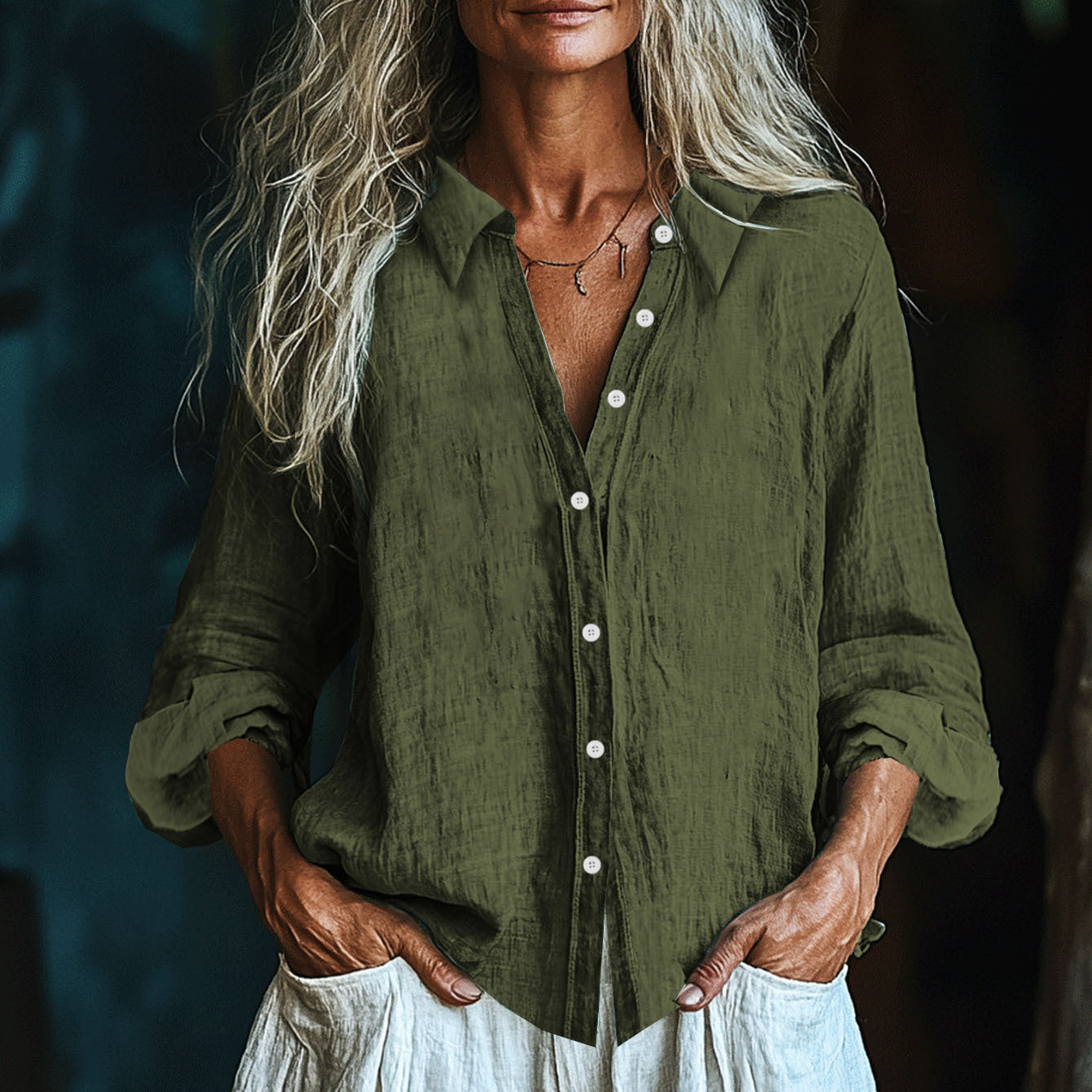 Vintage Elegant Art Linen Ruffle Shirt artswardrobe