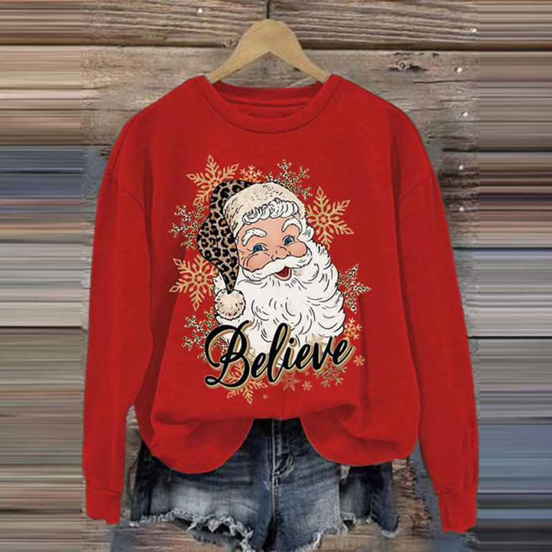 Comstylish Women's Father Christmas Belive Print Casual Sweatshirt