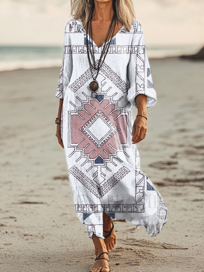 Women's Ethnic Pattern Art Print Pocket Cotton Dresses