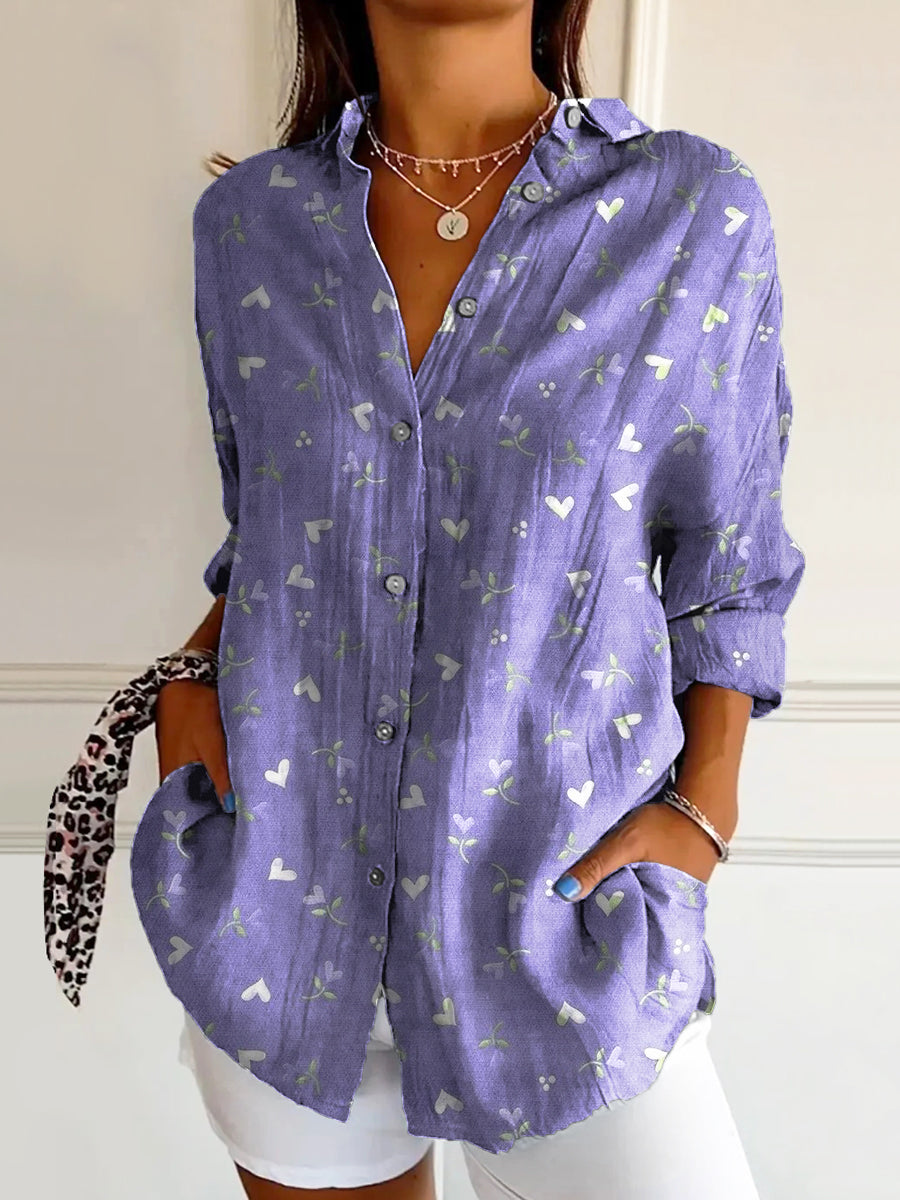 Women's Vintage Floral Art Print Casual Cotton Shirt