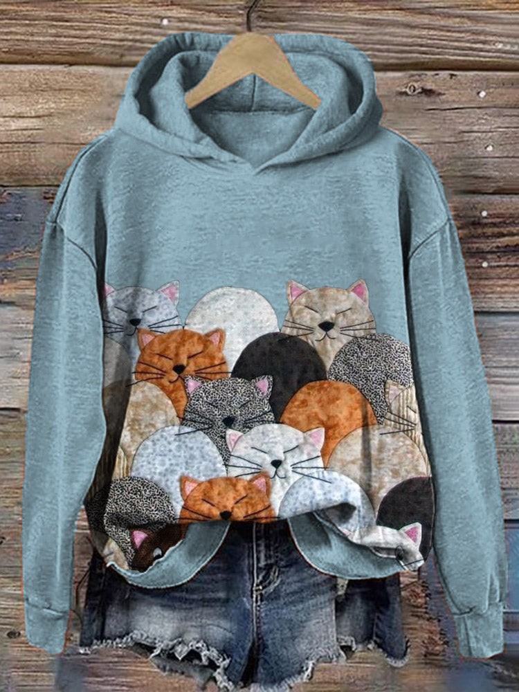 Cute Cats Patchwork Art Cozy Hoodie elevenforest