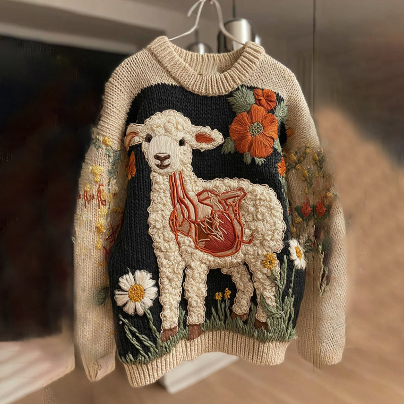 Comstylish Women's Vintage Halloween Anatomy Sheep And Floral Art Cozy Sweater