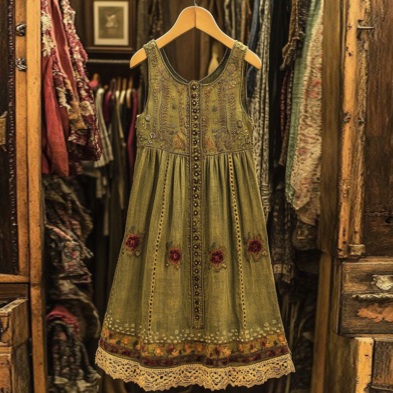 Vintage Floral Lace Patchwork Art Sleeveless Dress artswardrobe