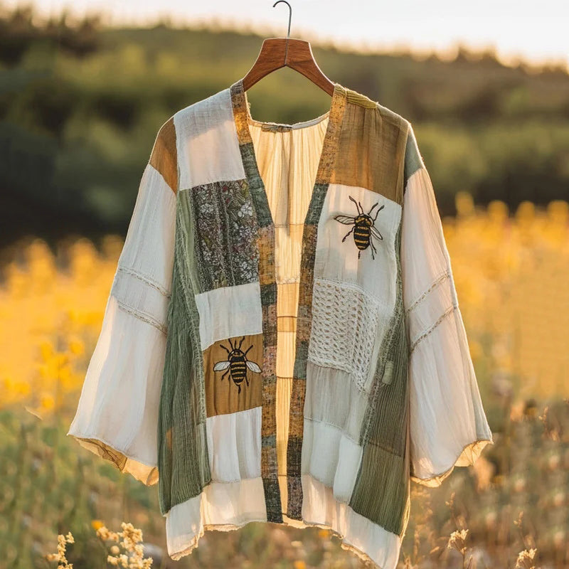 Vintage Bee Eco Patchwork Pattern Loose Kimono artswardrobe