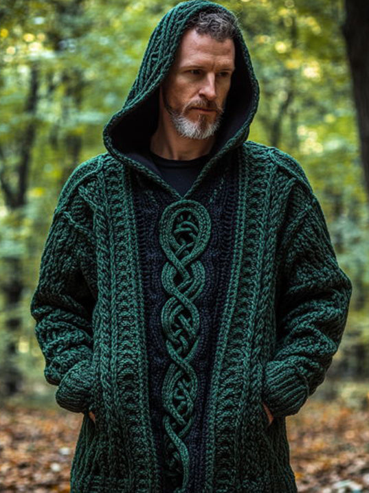 Men's Vintage Celtic Knot Chunky Knit Hooded Sweater artswardrobe