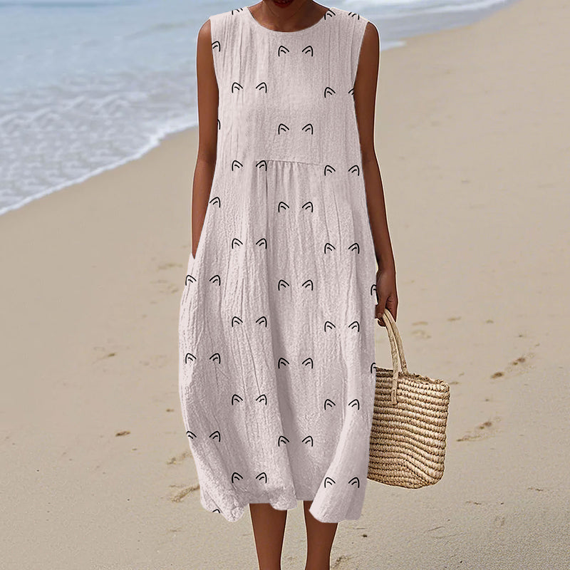 Comstylish Cute Cat Ears Pattern Comfy Linen Tank Dress