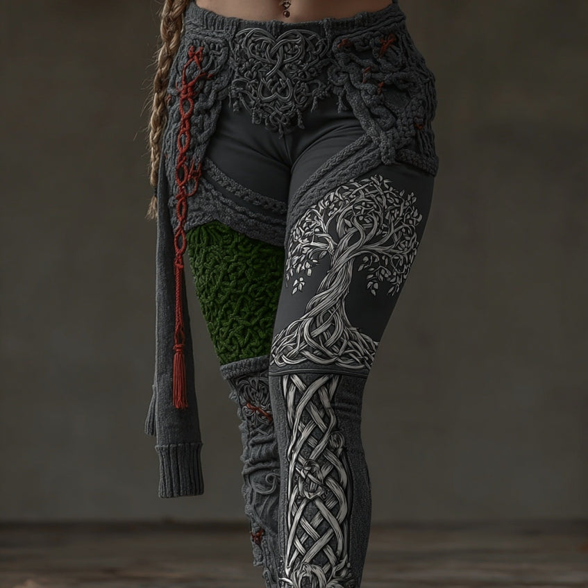 Vintage Viking Tree Of Life Art Cozy Casual Leggings artswardrobe