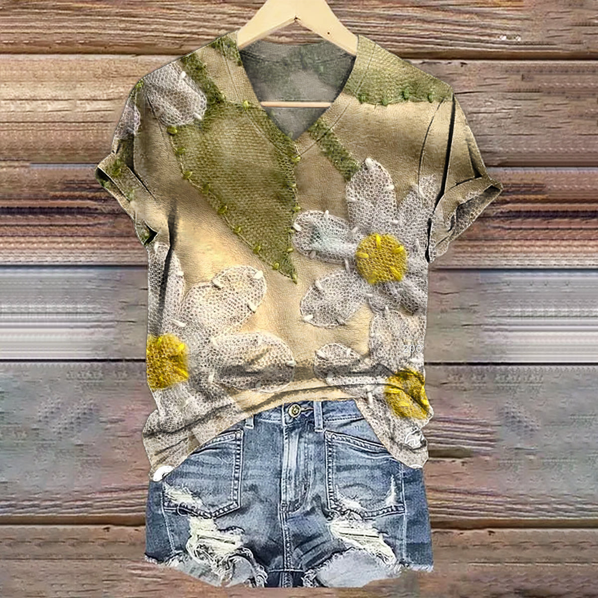 Women's Floral Art Print V-Neck Casual T-Shirt