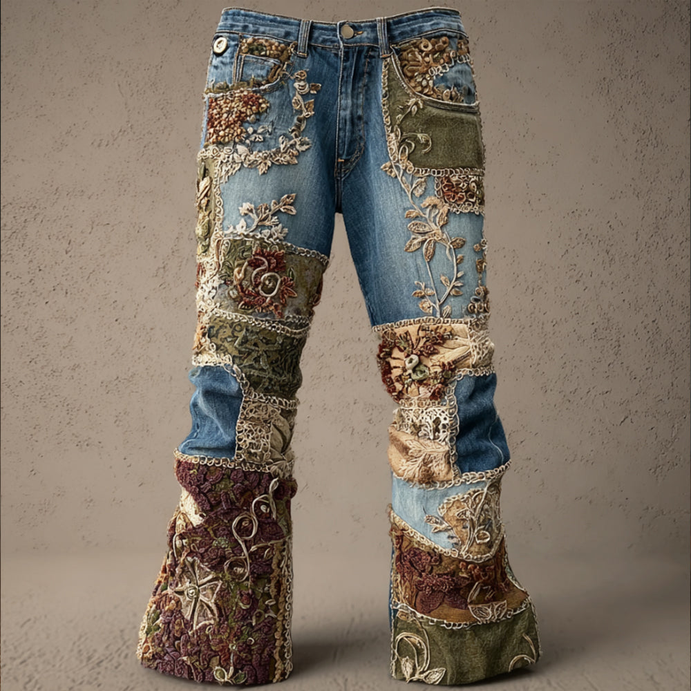 Comstylish Women's Bohemian Style Embroidered Patchwork Jeans