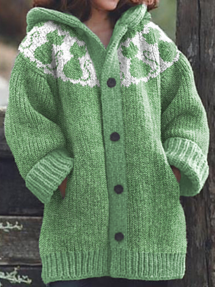 Cute Cats Pattern Cozy Knit Hooded Cardigan elevenforest