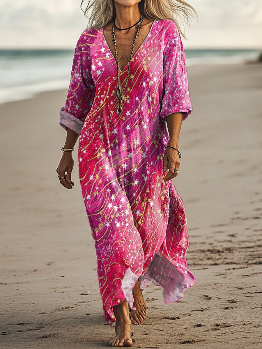 Women's Line Art Print Pocket Cotton Dress