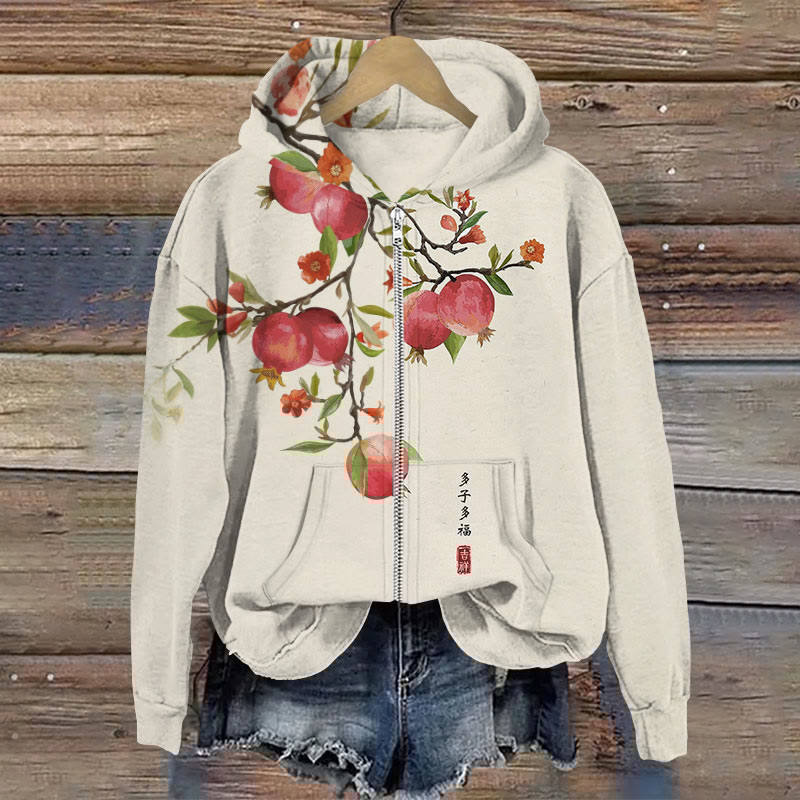 Comstylish Pomegranate Art Print Zip Hoodie