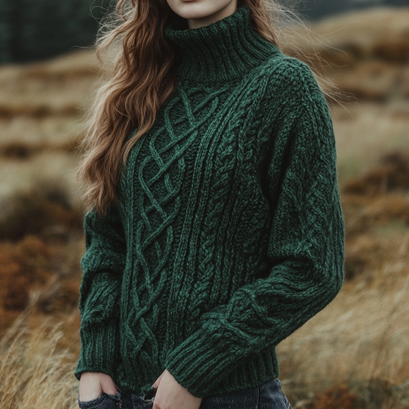 Retro Warmth Celtic Knot Knitted Gradient Turtleneck Sweater artswardrobe