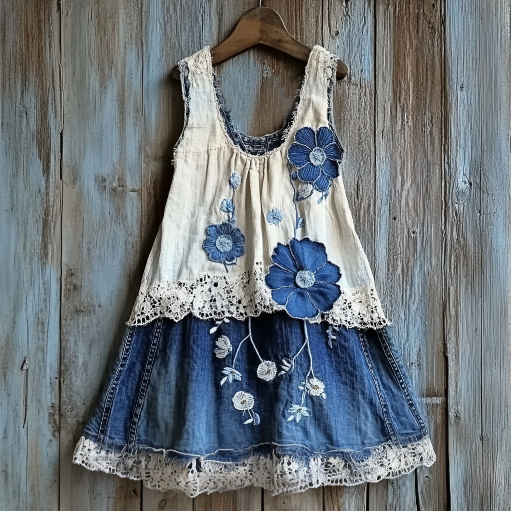 Comstylish Retro Floral Patchwork Comfortable Sleeveless Long Dress