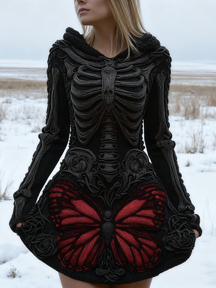 Halloween Blood Butterfly Women's Knit Sweater Dress artswardrobe