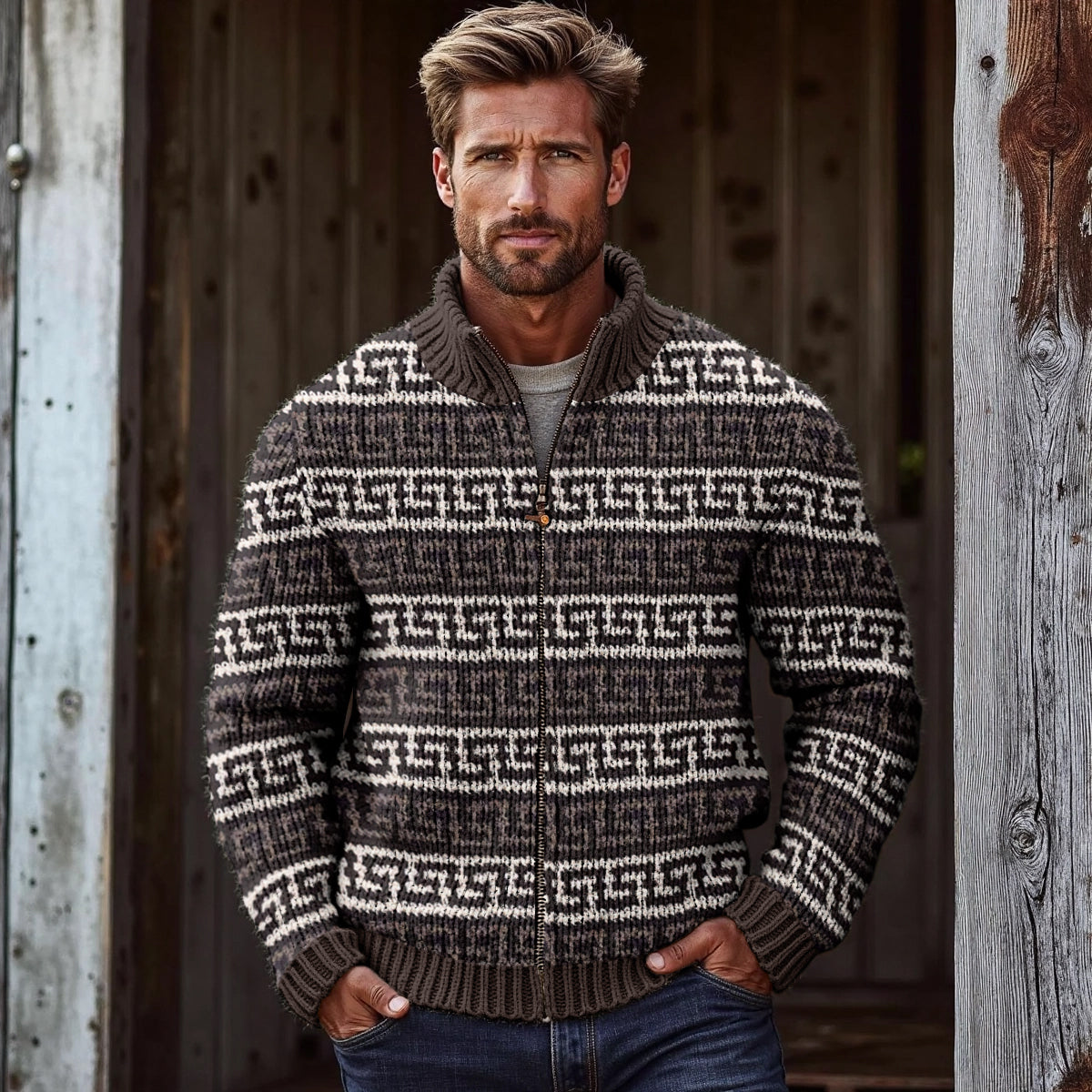 Men's Vintage Key Graphic Zip Sweater artswardrobe