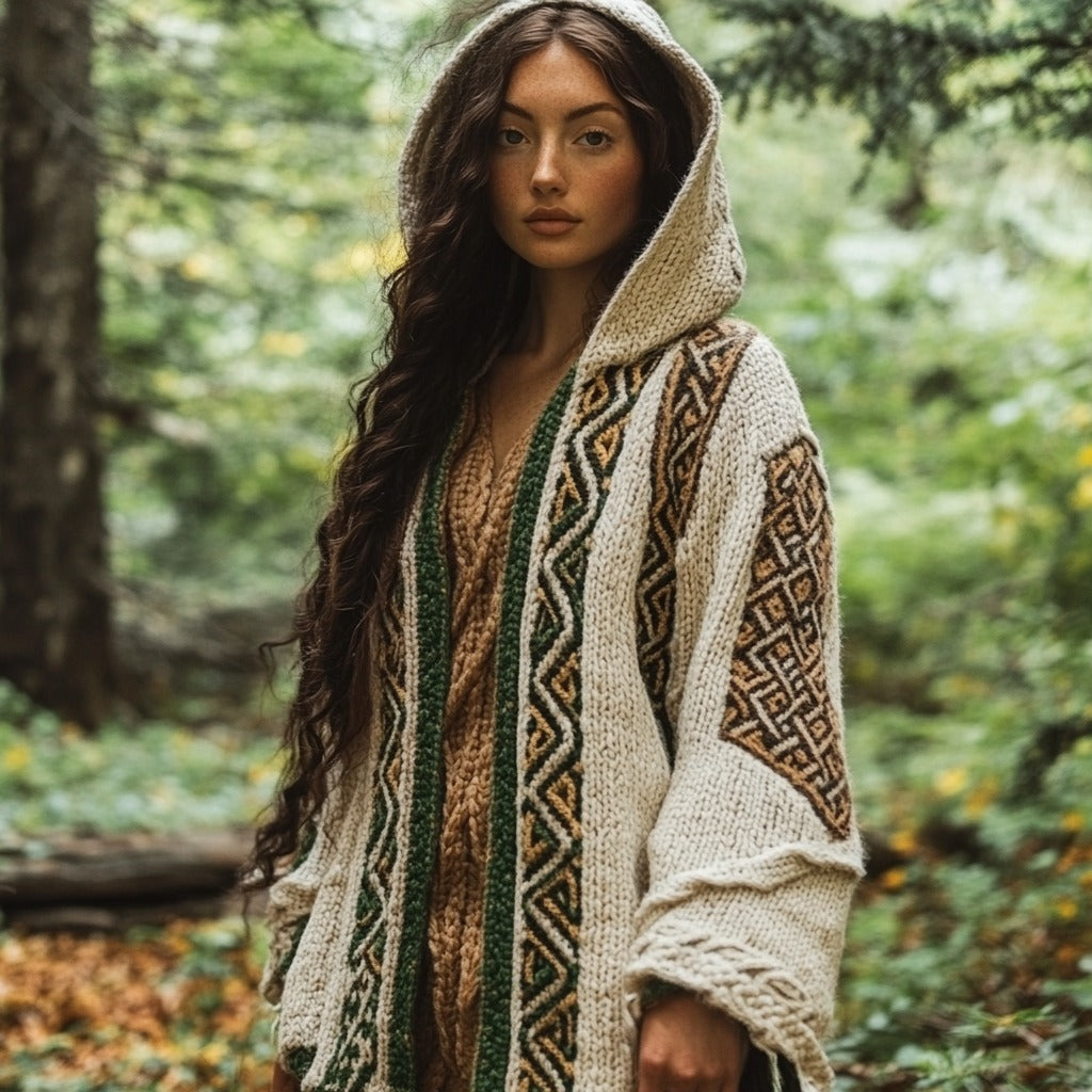 Women's Vintage Celtic Knot Mystical Cozy Hooded Cardigan artswardrobe