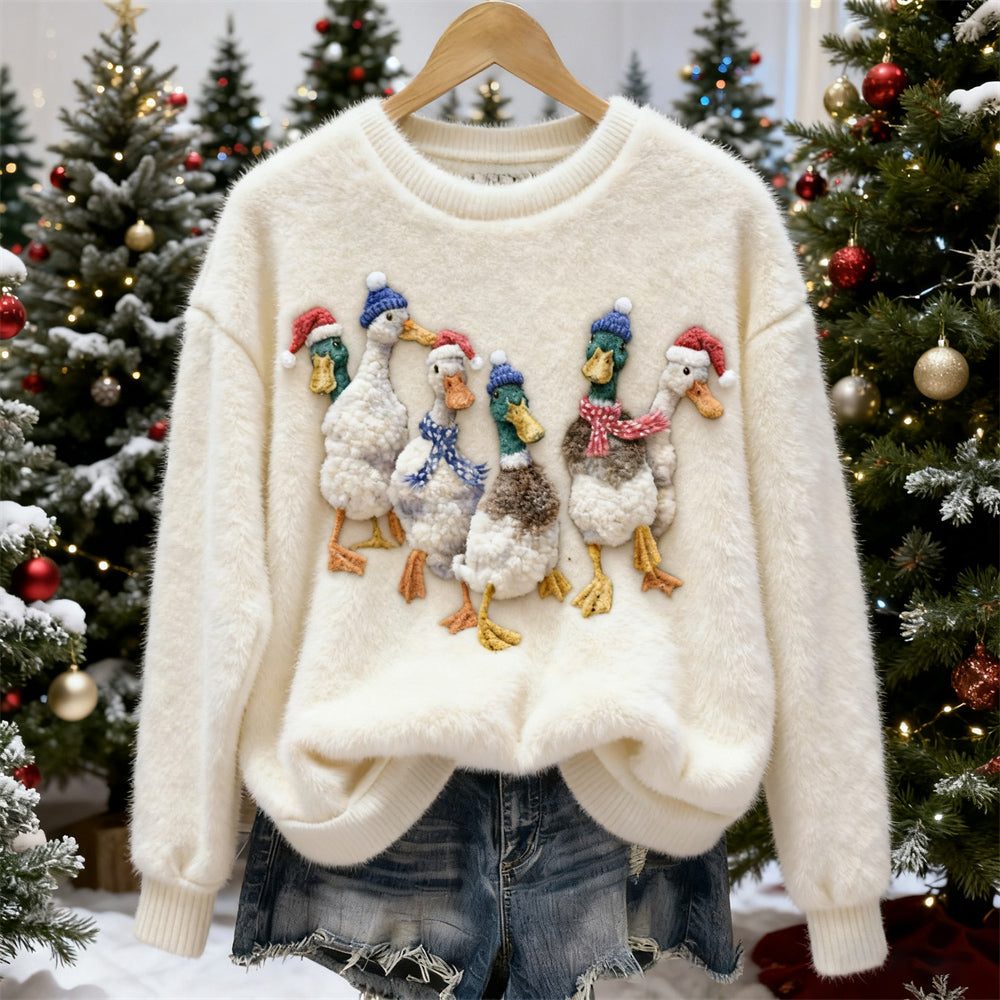 Comstylish Christmas Cuddly Duck Women's Plush Sweater
