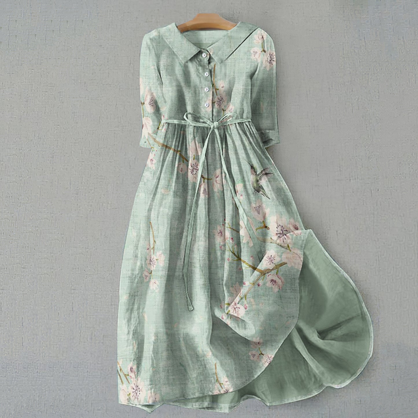 Comstylish Retro Floral Graphics Print Lace-Up Dress