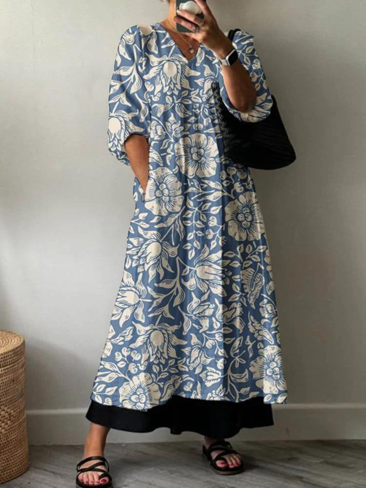 Women's Bohemian Pattern Holiday Floral Pattern Cotton Dress