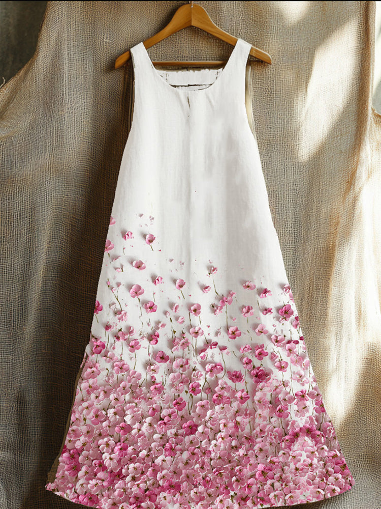 Sleeveless Pink Three-dimensional Floral Long Dress artswardrobe