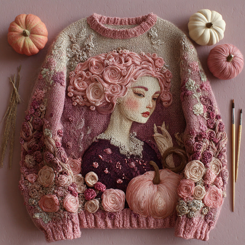 Women's Vintage Halloween Pink Art Knit Sweater artswardrobe
