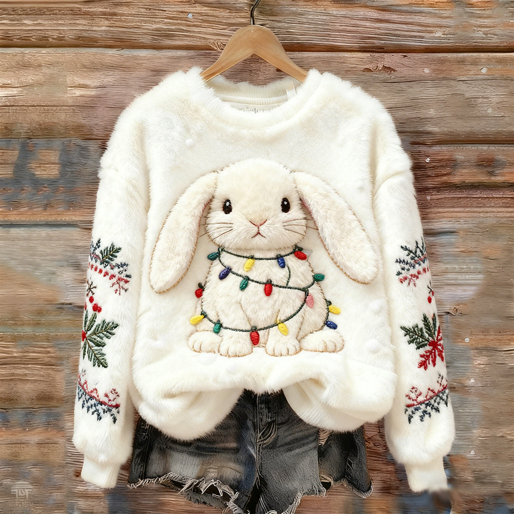 Comstylish Colorful Lights Rabbit Warm Round Neck Sweatshirt