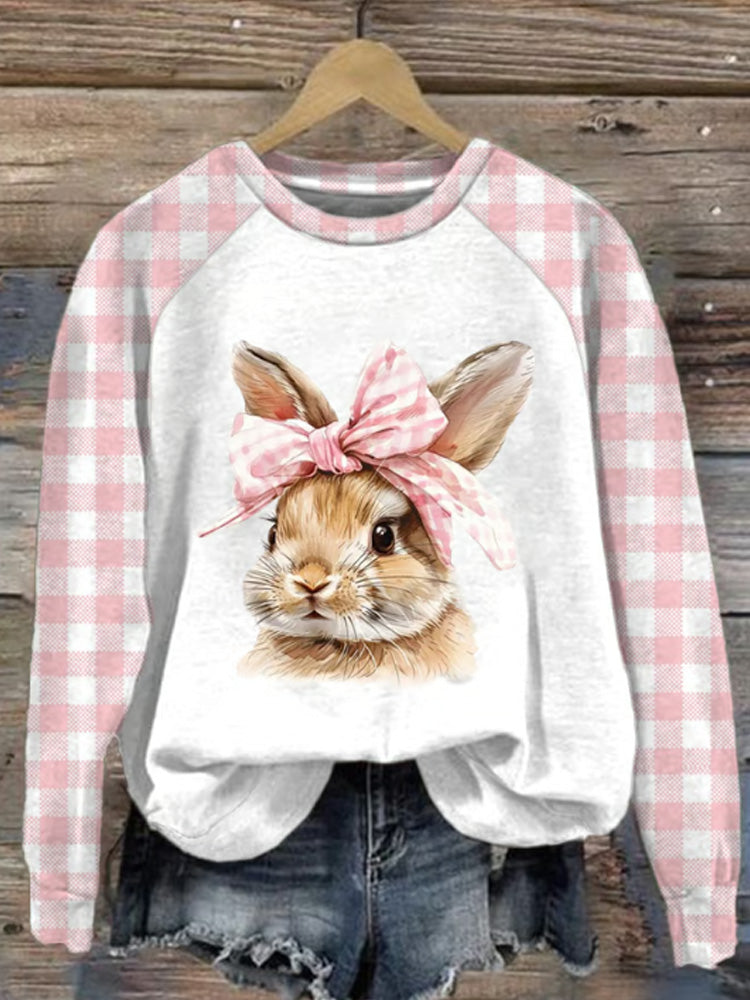 Comstylish Women's Easter Bunny Check Raglan Sweatshirt