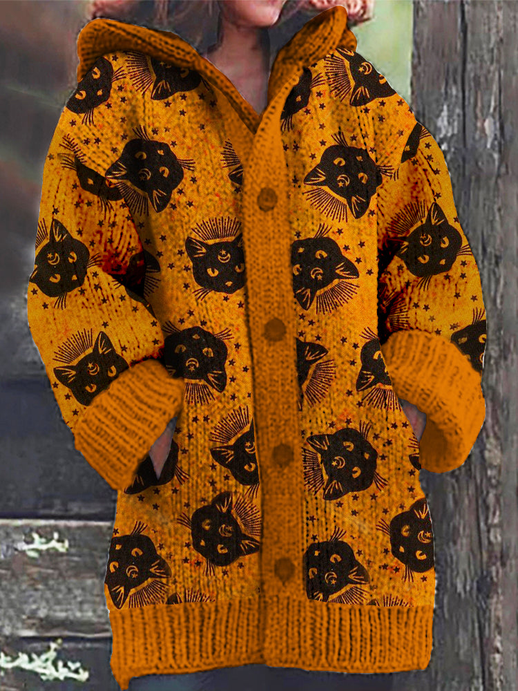 Comstylish Halloween Black Cats Cardigan Sweater