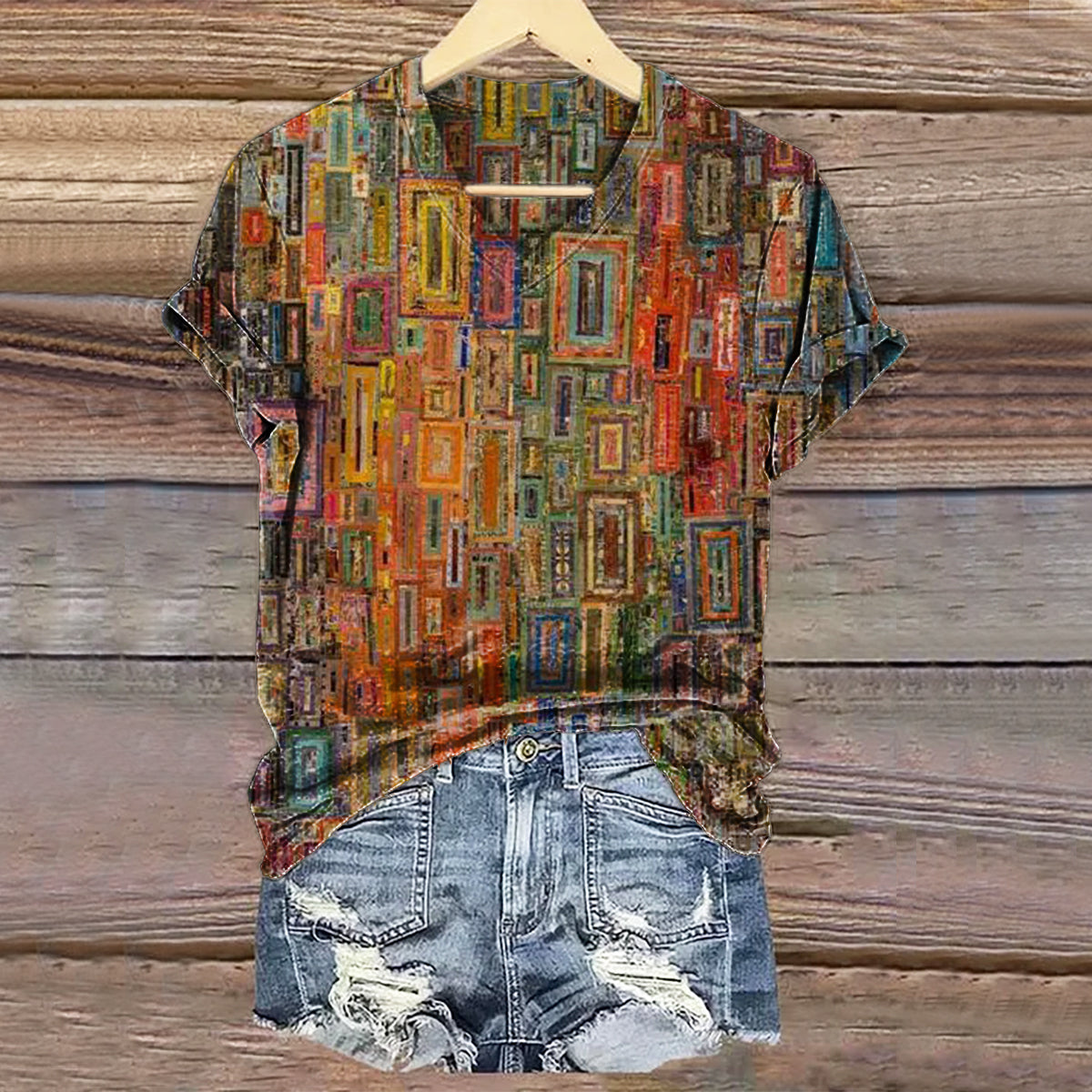 Women's Bohemian Patterns Art Print V-neck Casual T-Shirt