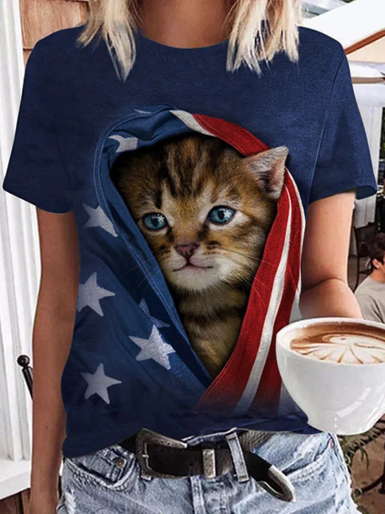 Women's Patriots Cat Print T-Shirt elevenforest