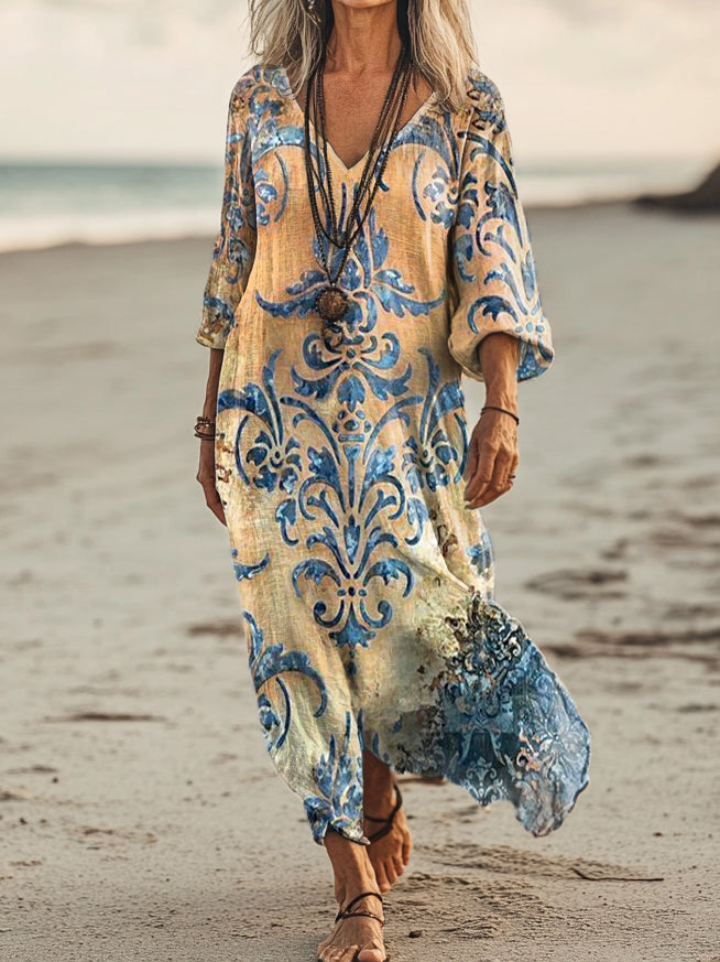 Women's Retro Totem Art Print Pocket Cotton Dress