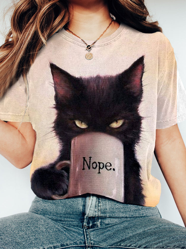 Nope Black Cat Graphic Vintage T Shirt elevenforest