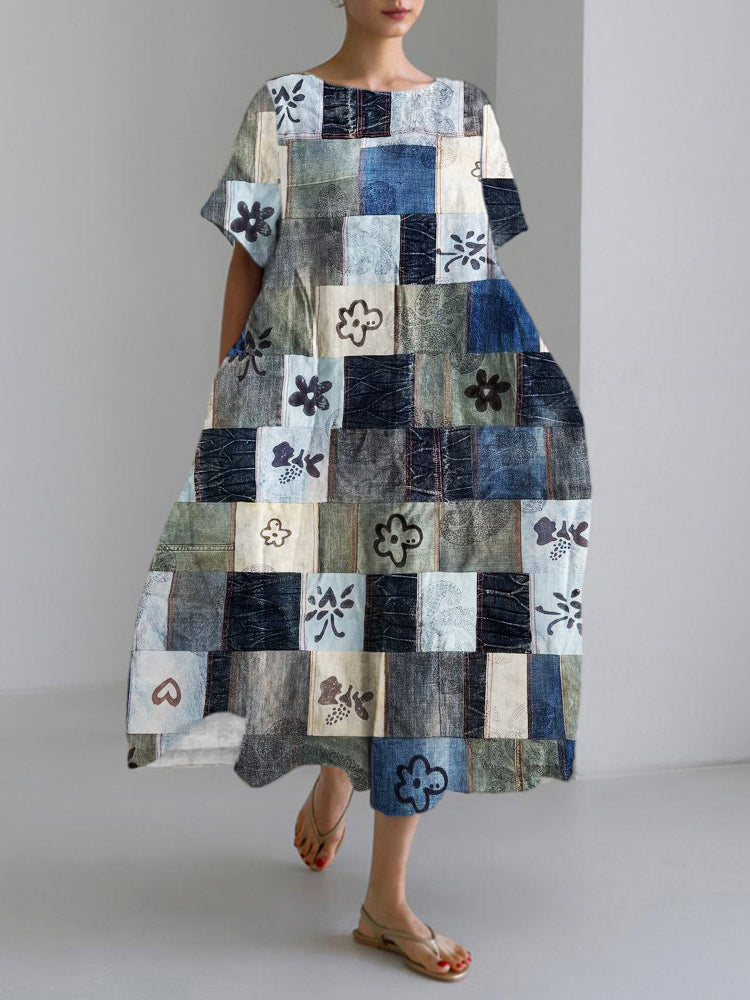 Comstylish Vintage Floral Boho Women's Linen Maxi Dress